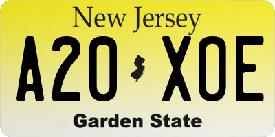 NJ license plate A20XOE