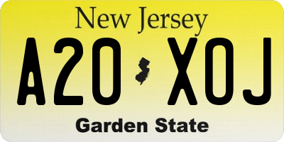NJ license plate A20XOJ
