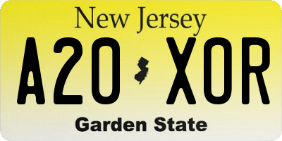 NJ license plate A20XOR