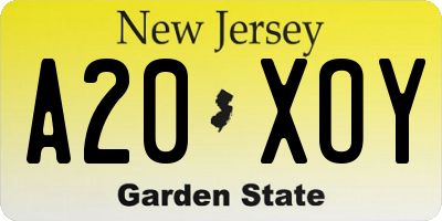 NJ license plate A20XOY