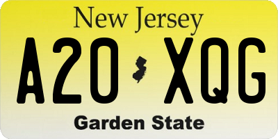 NJ license plate A20XQG