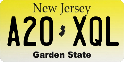 NJ license plate A20XQL