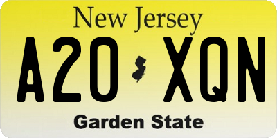 NJ license plate A20XQN