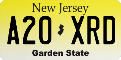 NJ license plate A20XRD