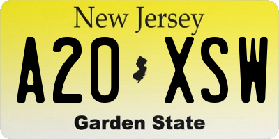 NJ license plate A20XSW