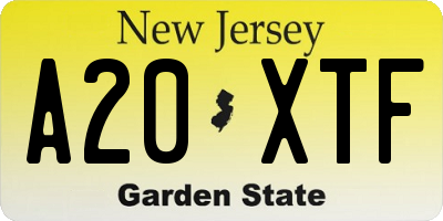 NJ license plate A20XTF