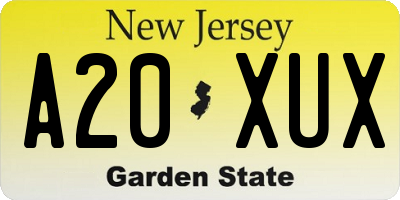 NJ license plate A20XUX