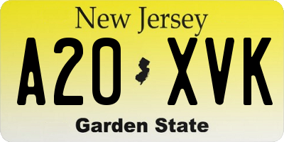 NJ license plate A20XVK