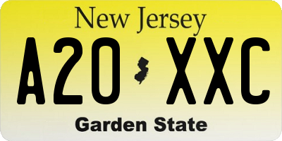 NJ license plate A20XXC