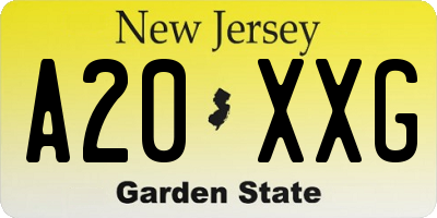 NJ license plate A20XXG