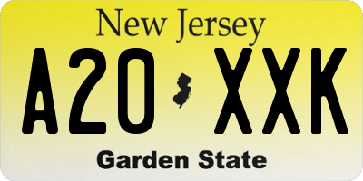 NJ license plate A20XXK