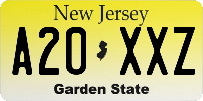 NJ license plate A20XXZ