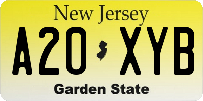NJ license plate A20XYB