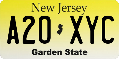 NJ license plate A20XYC