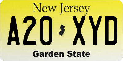 NJ license plate A20XYD