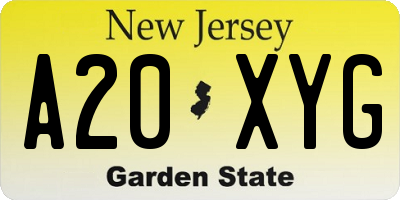 NJ license plate A20XYG