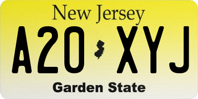 NJ license plate A20XYJ