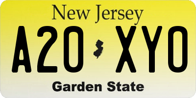 NJ license plate A20XYO