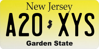 NJ license plate A20XYS