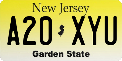 NJ license plate A20XYU