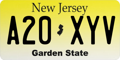 NJ license plate A20XYV
