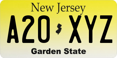 NJ license plate A20XYZ