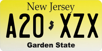 NJ license plate A20XZX