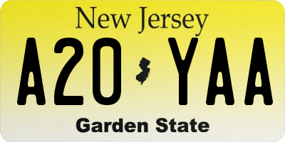 NJ license plate A20YAA