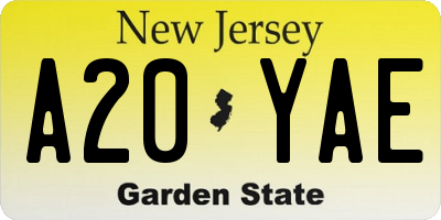 NJ license plate A20YAE