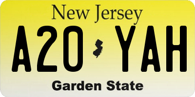 NJ license plate A20YAH