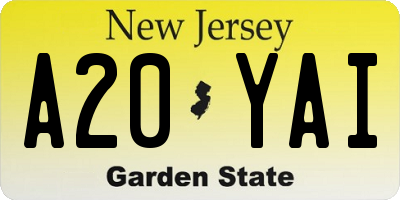 NJ license plate A20YAI
