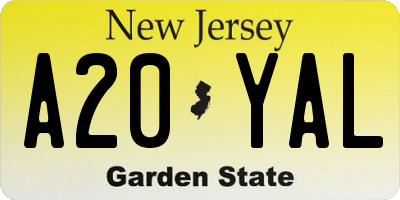 NJ license plate A20YAL