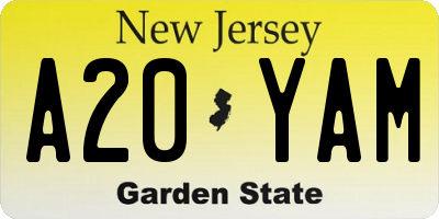 NJ license plate A20YAM