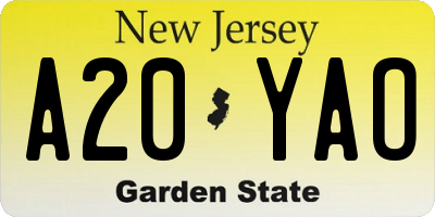 NJ license plate A20YAO