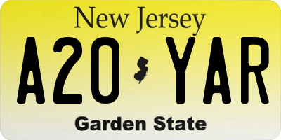 NJ license plate A20YAR
