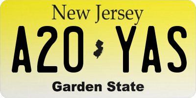 NJ license plate A20YAS