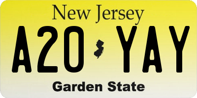 NJ license plate A20YAY