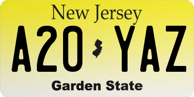 NJ license plate A20YAZ