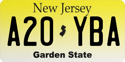 NJ license plate A20YBA