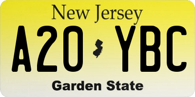 NJ license plate A20YBC