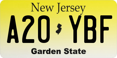 NJ license plate A20YBF