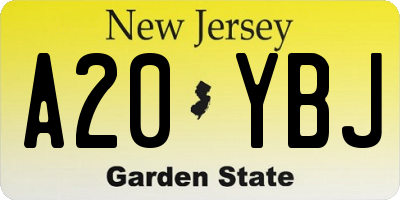 NJ license plate A20YBJ