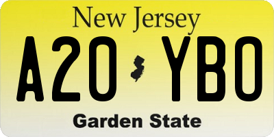 NJ license plate A20YBO