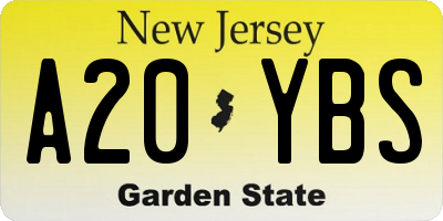 NJ license plate A20YBS