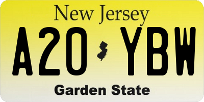 NJ license plate A20YBW