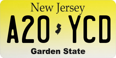 NJ license plate A20YCD