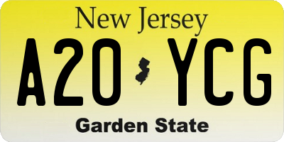 NJ license plate A20YCG