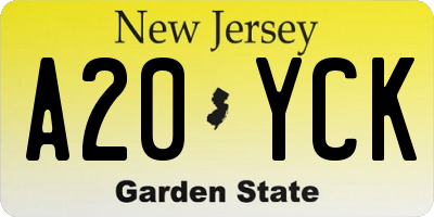 NJ license plate A20YCK