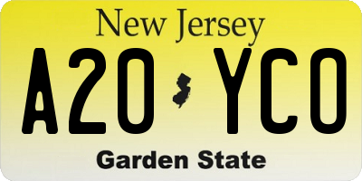 NJ license plate A20YCO
