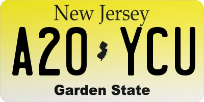NJ license plate A20YCU